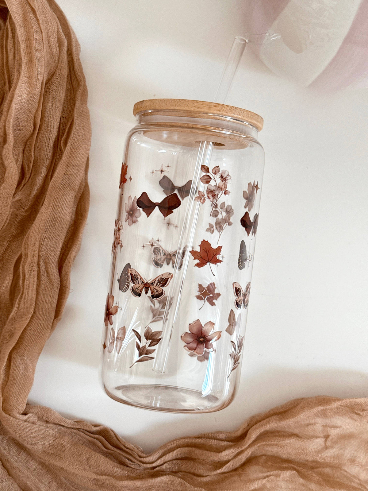Luxury Fall Double Sided Glass Tumbler + Bamboo Lid & Straw