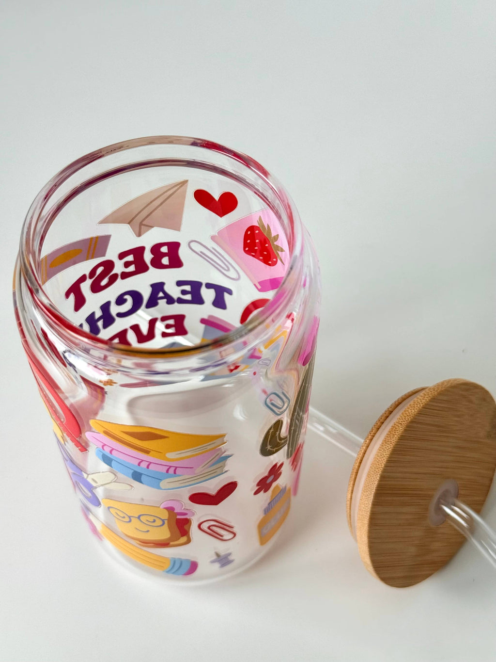 Best Teacher Ever Double Sided Glass Tumbler + Lid & Straw 4