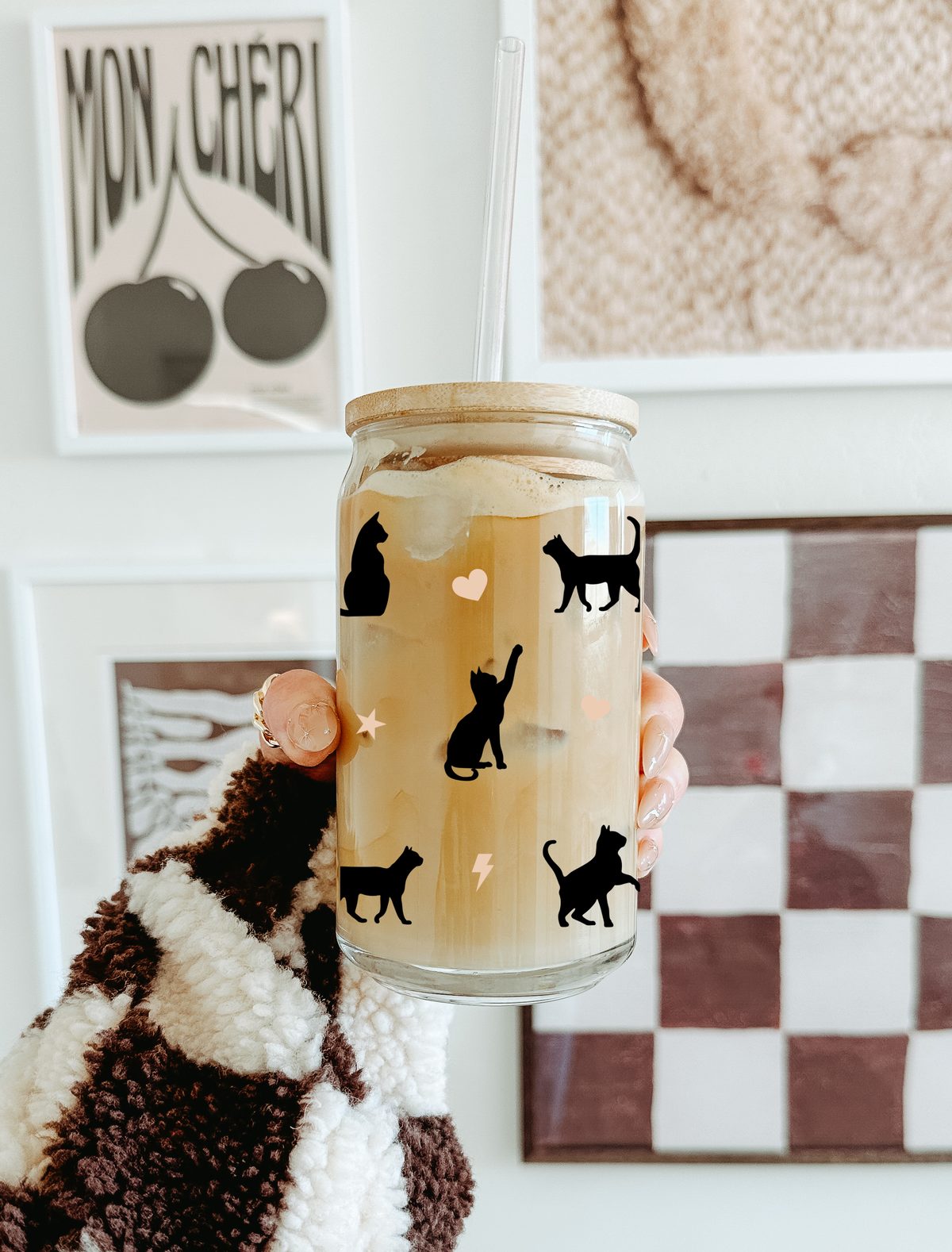 Cat Mom Glass Tumbler with Bamboo Lid & Glass Straw 3