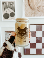 Elegant Cat Glass Tumbler with Bamboo Lid & Glass Straw