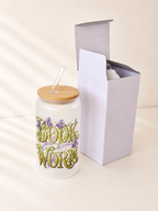 BOOKWORM Frosted Glass Tumbler + Lid & Straw, Dish.Safe 2