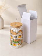 Sunny Capybara Double Sided Glass Tumbler + Lid & Straw 3