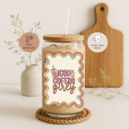 Iced Coffee Girly Glass Tumbler with Bamboo Lid & Straw 2