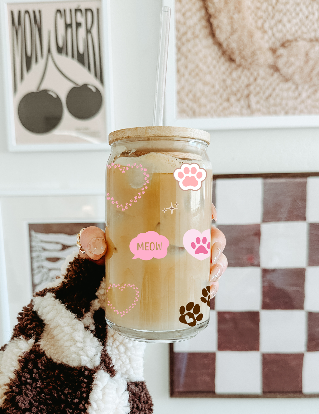 Elegant Cat Glass Tumbler with Bamboo Lid & Glass Straw 2