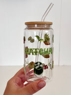 Matcha Glass Tumbler Double Sided Print with Lid and Straw 6