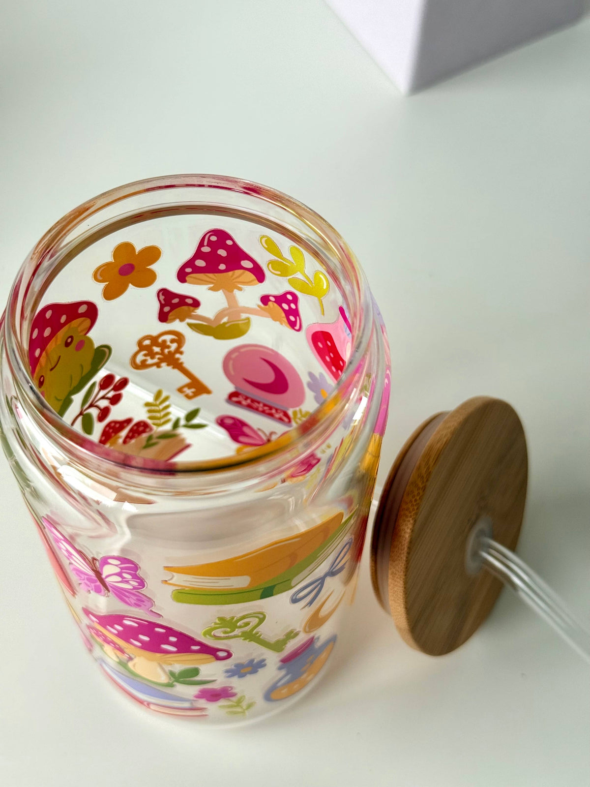 Fairy Garden Double Sided Glass Tumbler with Lid and Straw 4