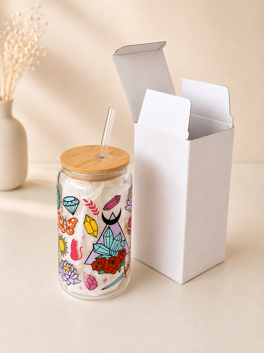 Mistic Double Sided Glass Tumbler with Lid and Straw 4