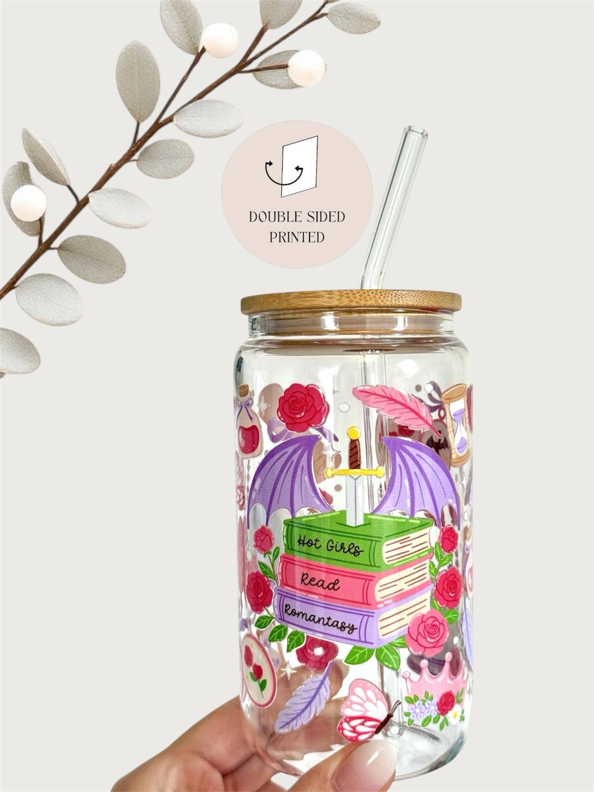 Hot Girls Read Romantasy Books Glass Tumbler Double Sided 2