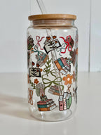 Glass Tumbler Books, Flowers and Bows Double Sided Printed 7