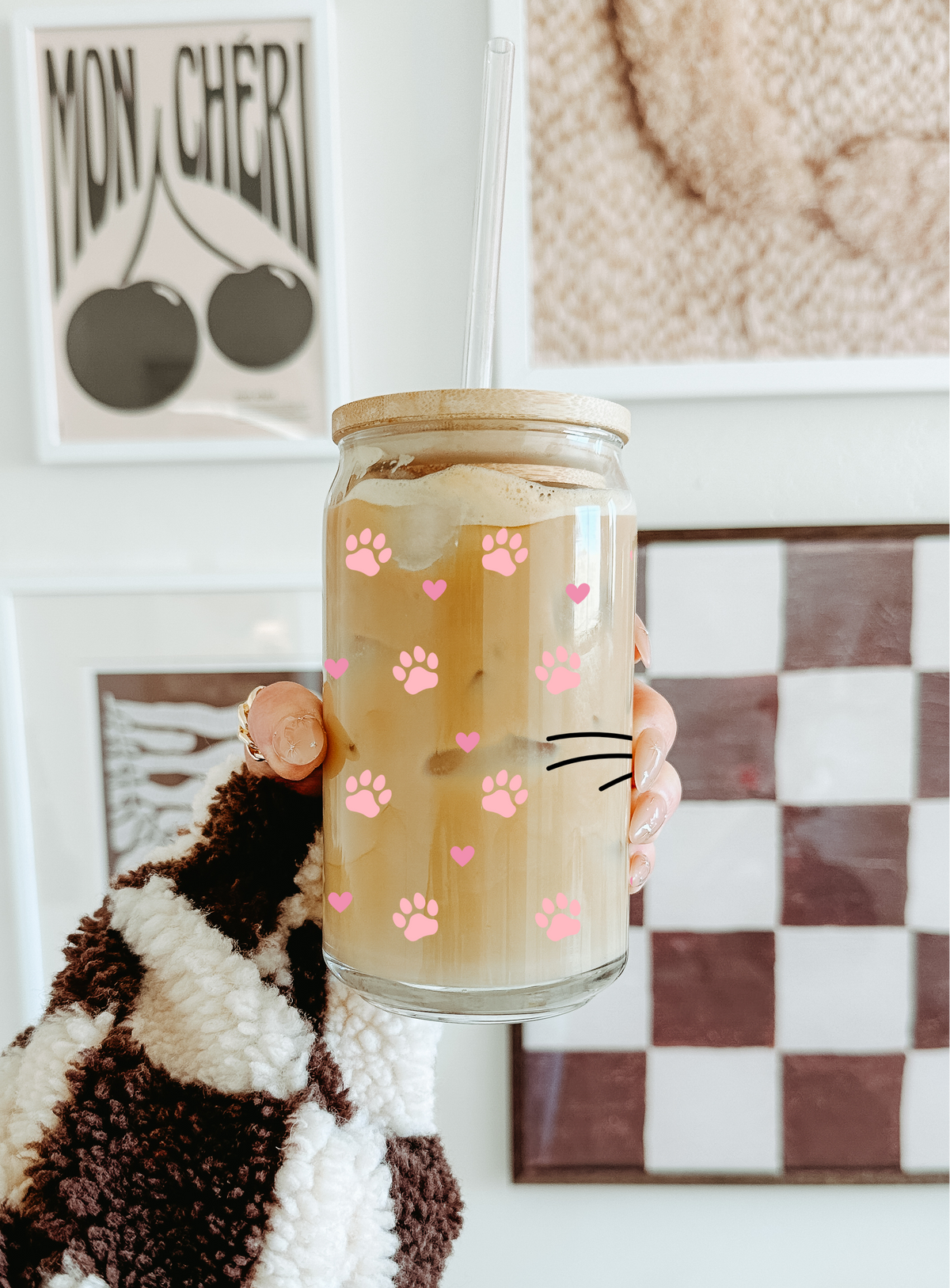 Cat Mama Glass Tumbler with Bamboo Lid & Glass Straw 2