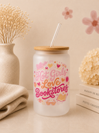 Hot Girls Love Bookstores Frosted Glass Cup  + Lid & Straw