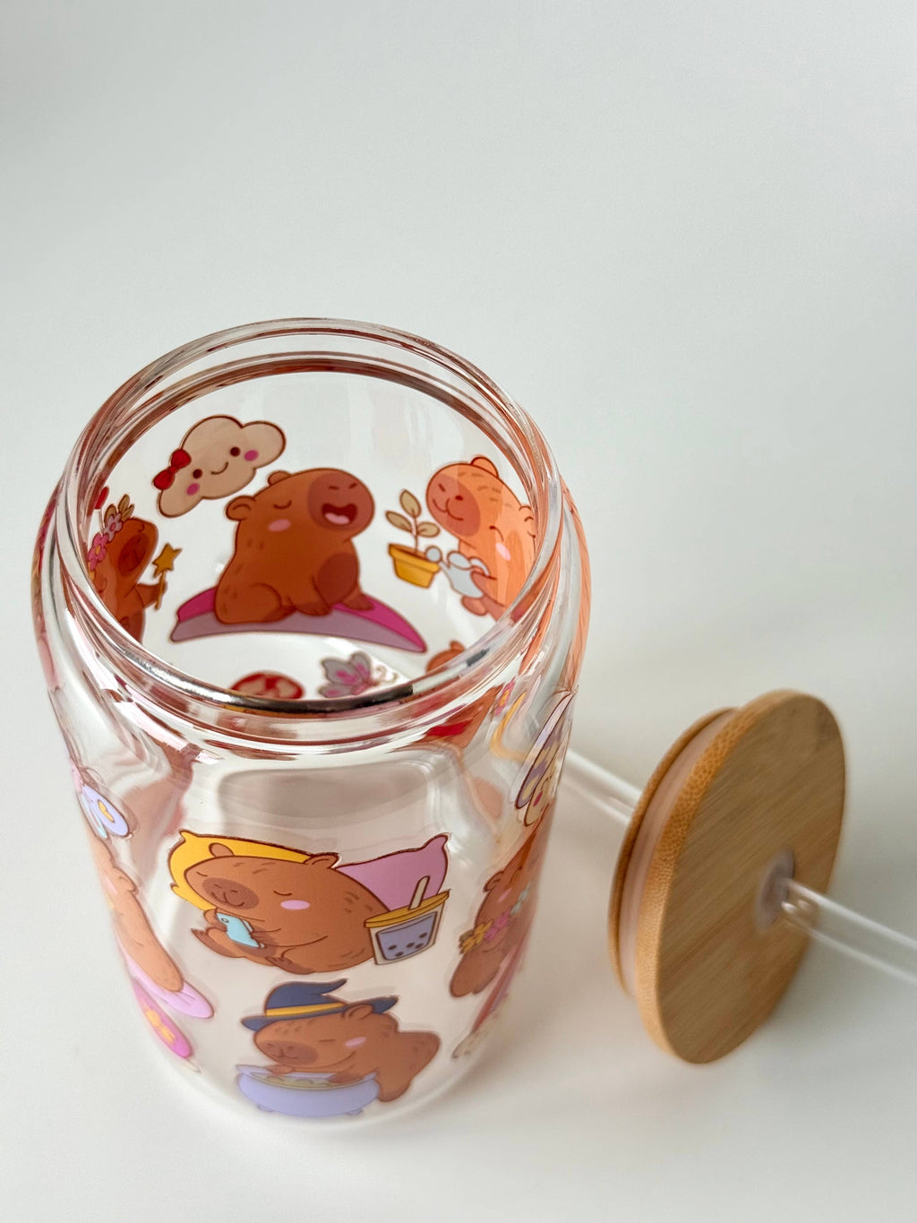 Fairy Capybaras Double Sided Glass Tumbler + Lid & Straw 4