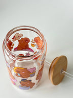 Fairy Capybaras Double Sided Glass Tumbler + Lid & Straw 4