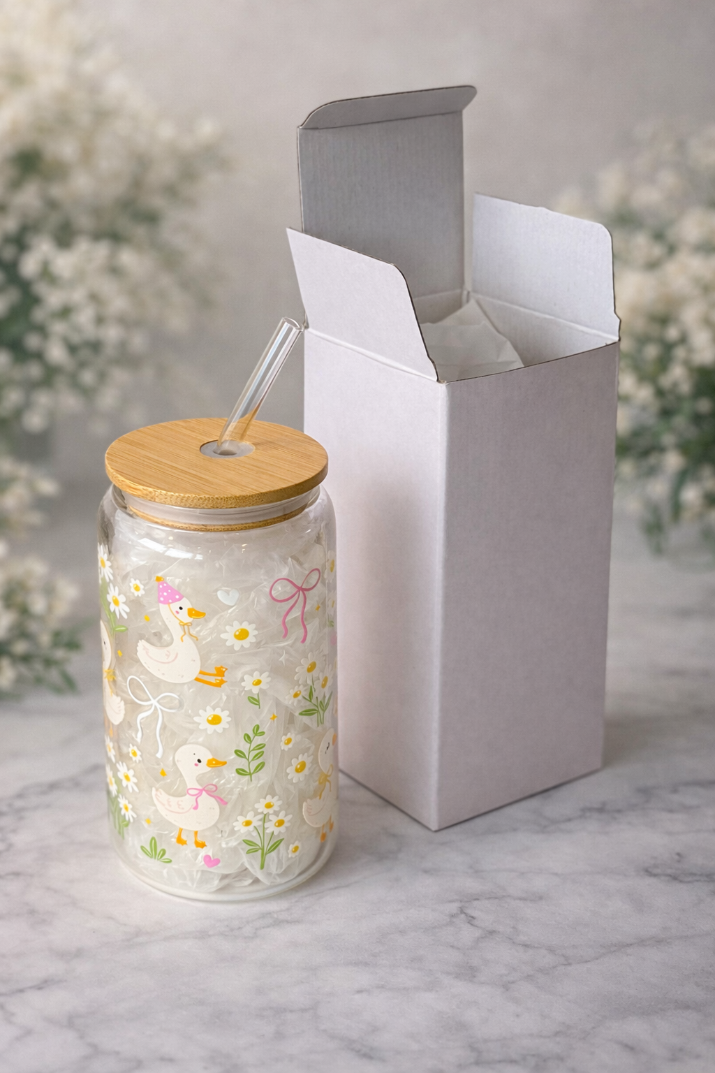 Duck Party Double Sided Glass Tumbler with Lid and Straw 2