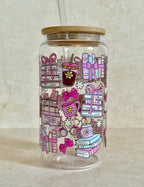 Glass tumbler Coquette Books double sided with lid and straw 4