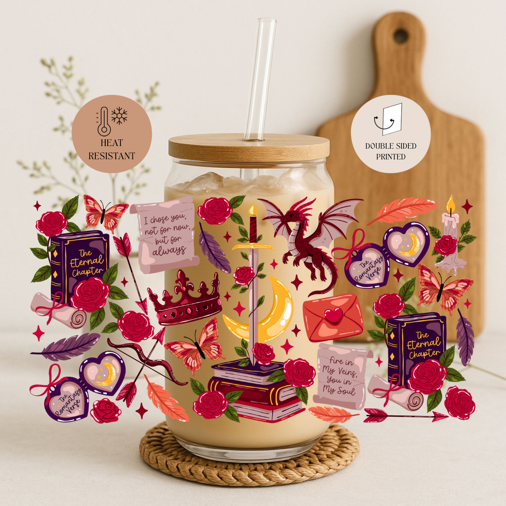 Romantasy Books Double Sided Glass Tumbler with Lid & Straw 4
