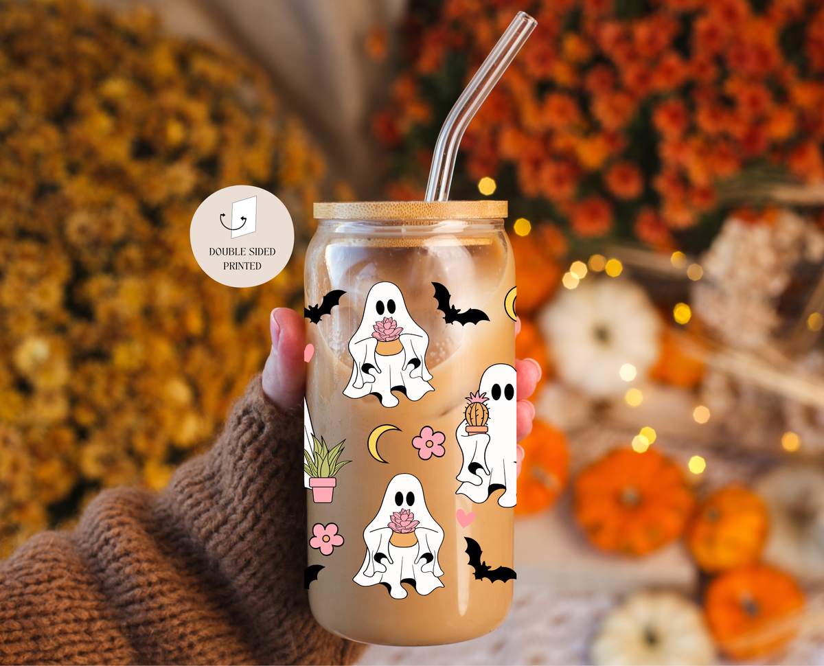 Plant Ghosts Double Sided Glass Tumbler + Bamboo Lid & Straw