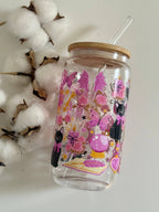 Witchy Cat Glass Tumbler Double Sided Print with Lid and Straw 8