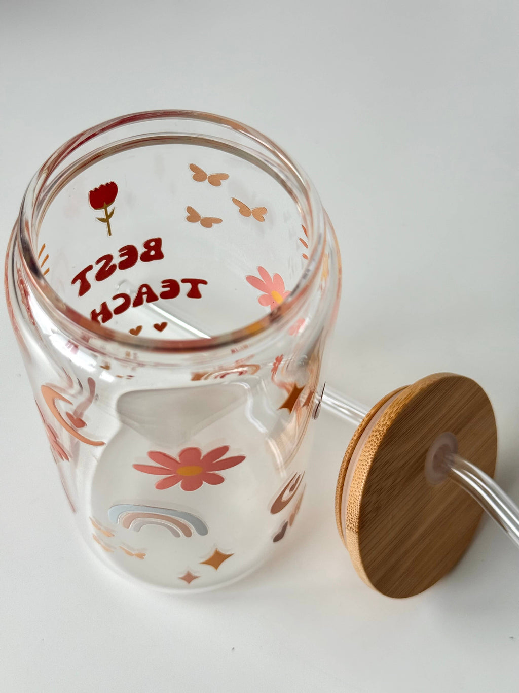 Best Teacher Gift Double Sided Glass Tumbler + Lid & Straw 4
