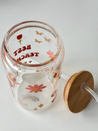 Best Teacher Gift Double Sided Glass Tumbler + Lid & Straw 4