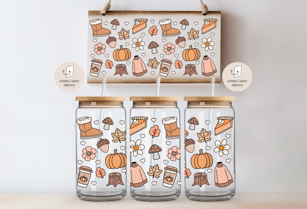 Cozy Autumn Vibes Glass Tumbler Double Sided + Lid & Straw 3