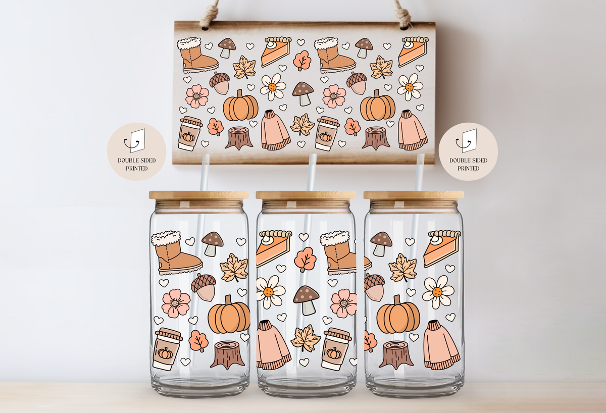 Cozy Autumn Vibes Glass Tumbler Double Sided + Lid & Straw 3
