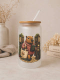 Capybara at the library Frosted Glass Tumbler Dishw. Safe