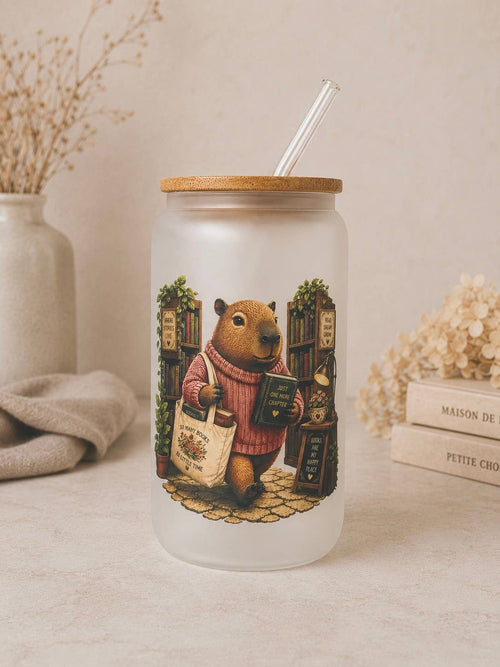 Capybara at the library Frosted Glass Tumbler Dishw. Safe