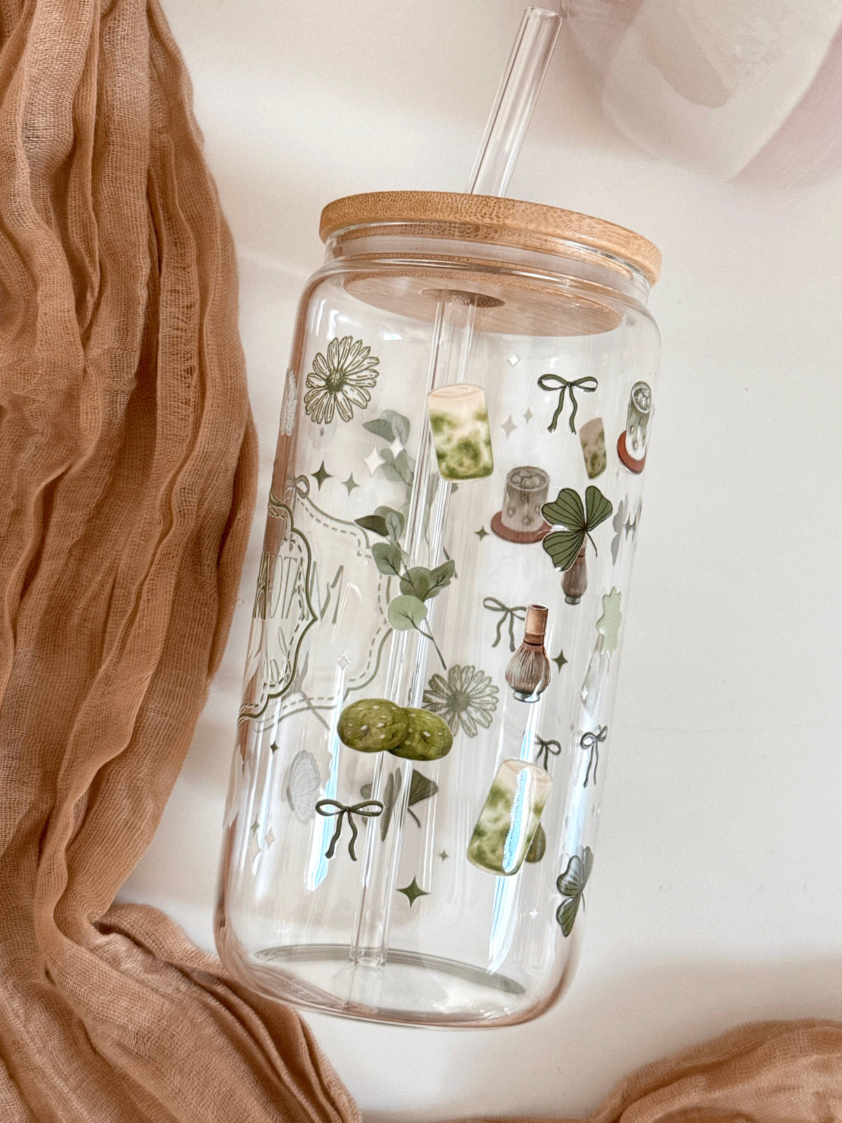 Lux Matcha Babe Glass Tumbler Double Sided & Lid and Straw 5