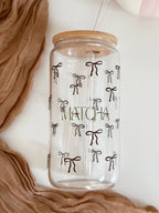 Matcha Bows Double Sided Glass Tumbler + Bamboo Lid & Straw 2