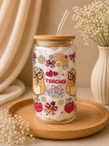 Capybara Teacher Double Sided Glass Tumbler + Lid and Straw