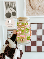 Matcha Pink 2 Options Double Sided Glass Cup + Lid & Straw