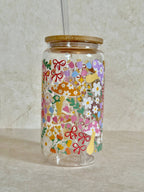 Mushroom Bow Garden Glass Tumbler With Bamboo Lid & Straw 5