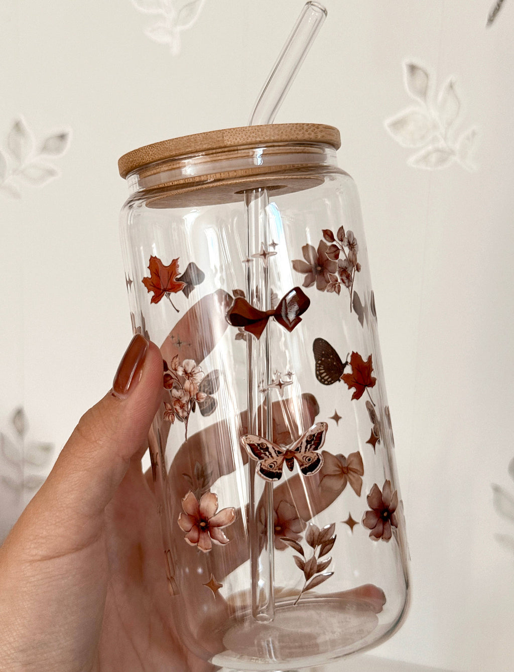 Luxury Fall Double Sided Glass Tumbler + Bamboo Lid & Straw 4