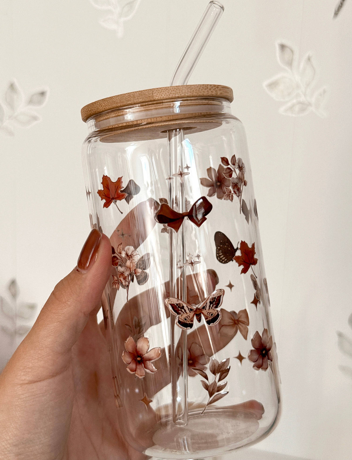 Luxury Fall Double Sided Glass Tumbler + Bamboo Lid & Straw 4