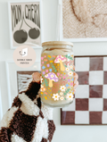Mushroom Bow Garden Glass Tumbler With Bamboo Lid & Straw