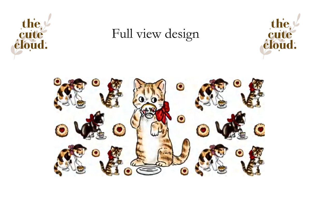 Cat Tea Party3 Double Side Print Glass Tumbler + Lid & Straw 2