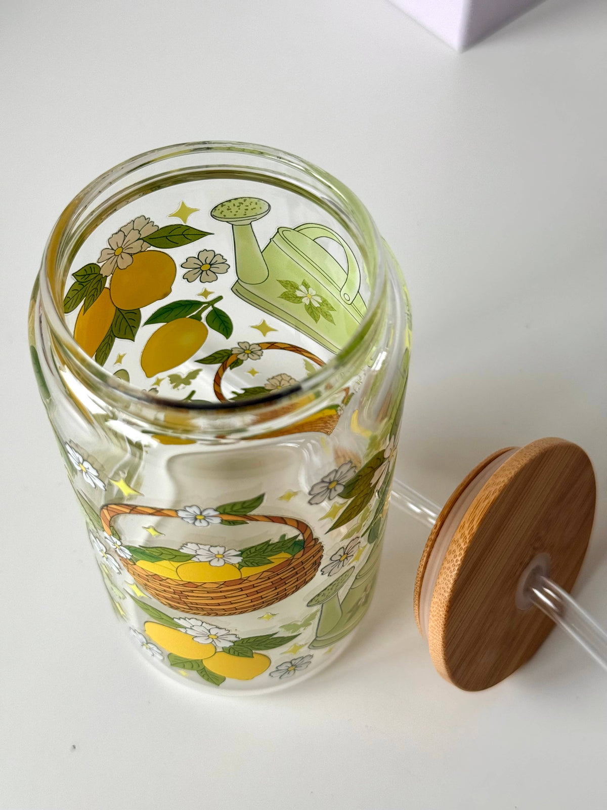 Lemon Garden Double Sided Glass Tumbler with Lid and Straw 4