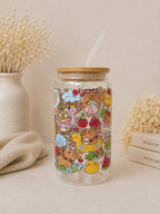 Summer Capybaras Double Sided Glass Tumbler + Lid & Straw
