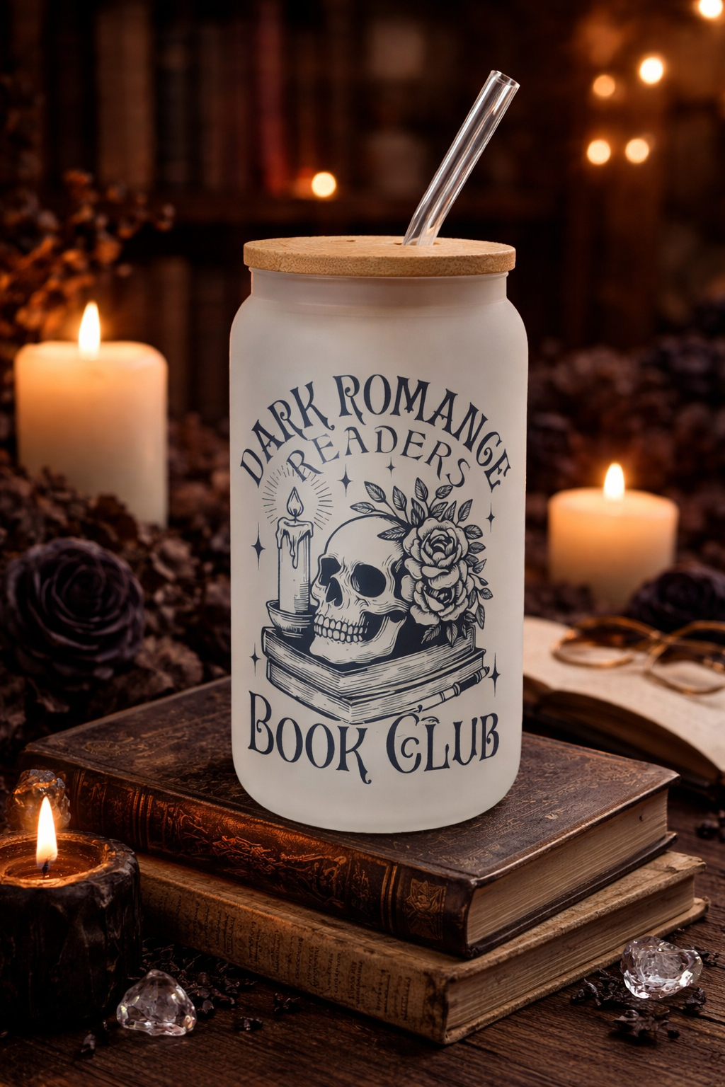 Dark Romance Book Club Frosted Glass Tumbler + Lid & Straw