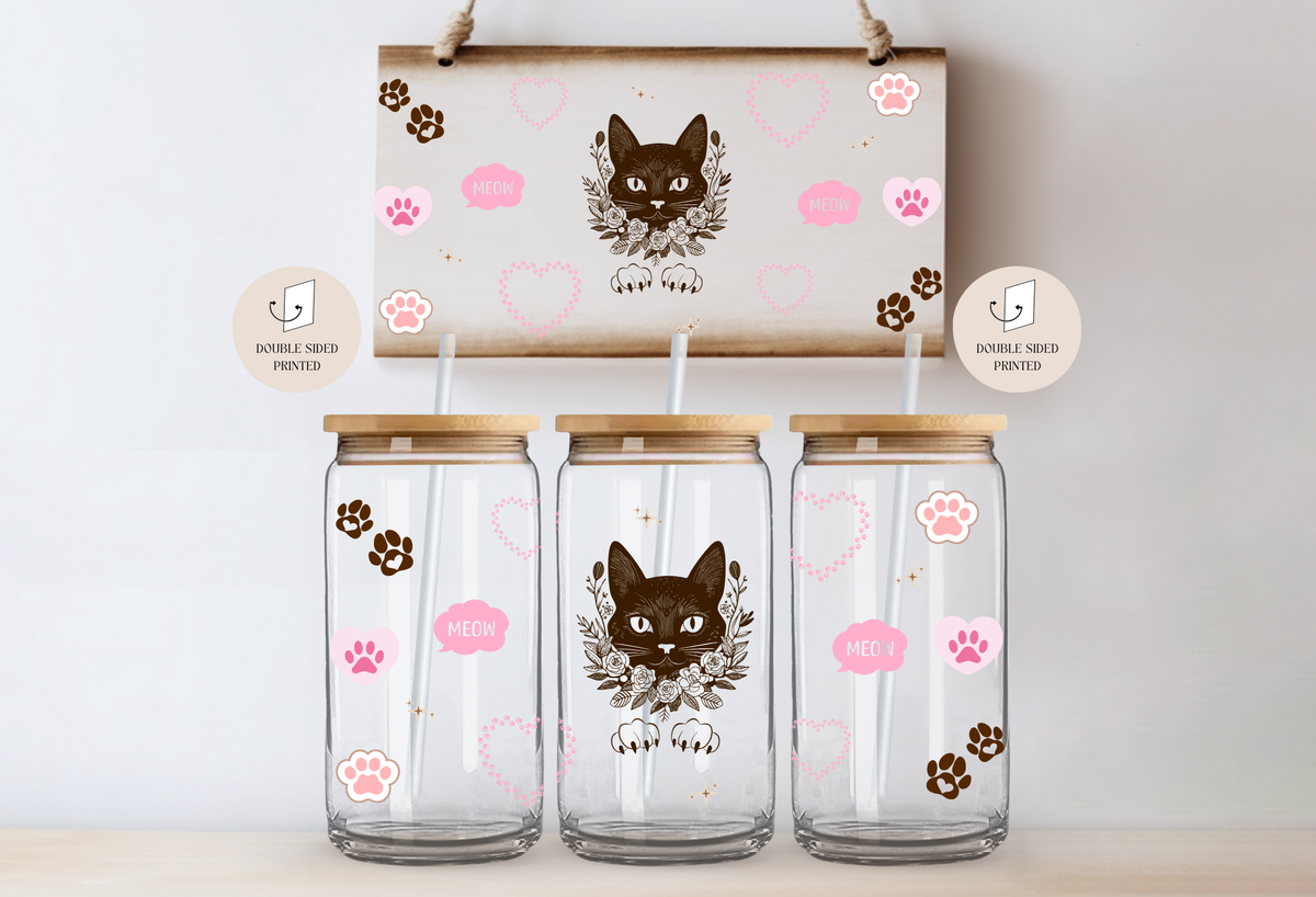 Elegant Cat Glass Tumbler with Bamboo Lid & Glass Straw 3