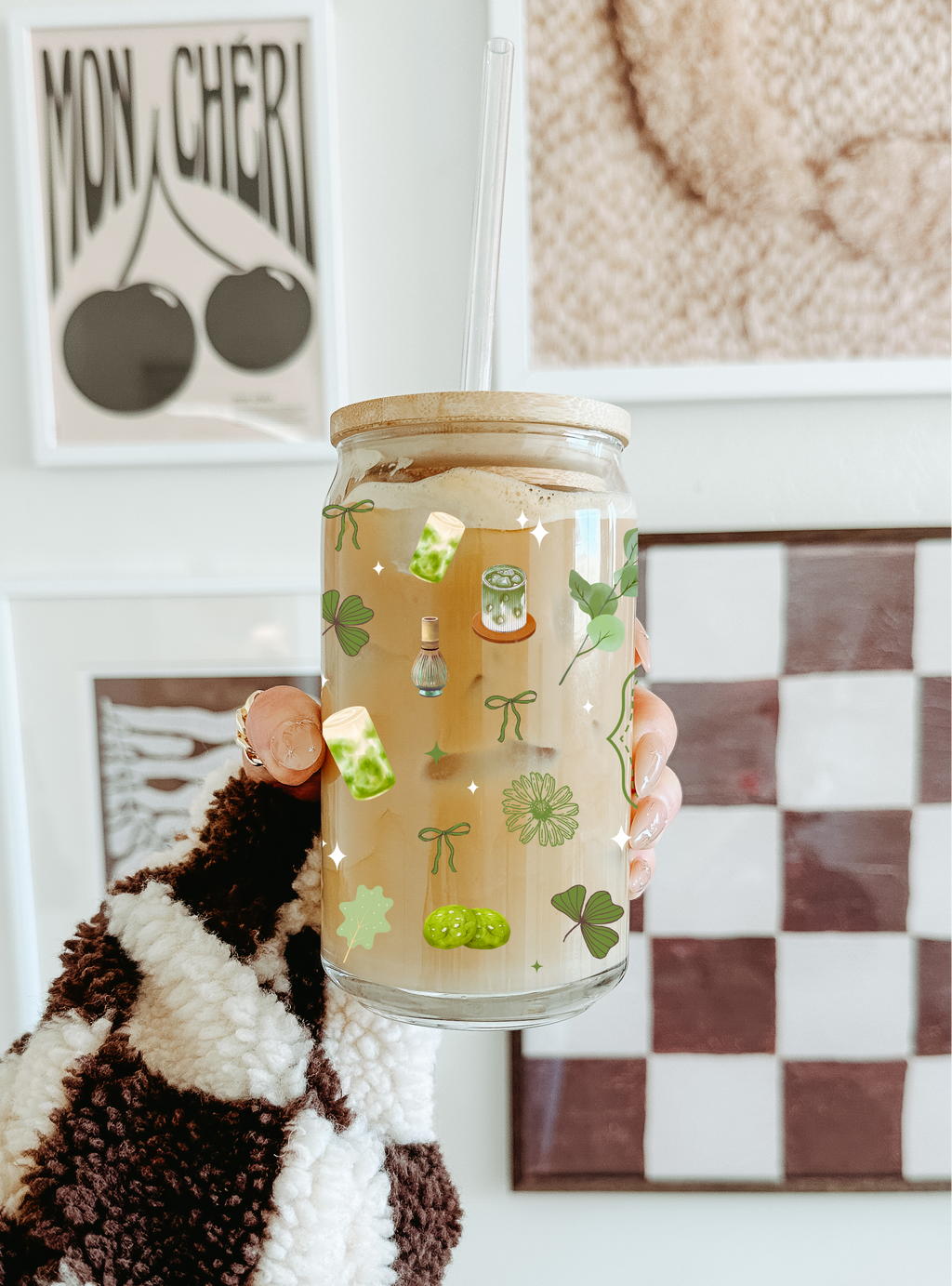 Lux Matcha Babe Glass Tumbler Double Sided & Lid and Straw 11