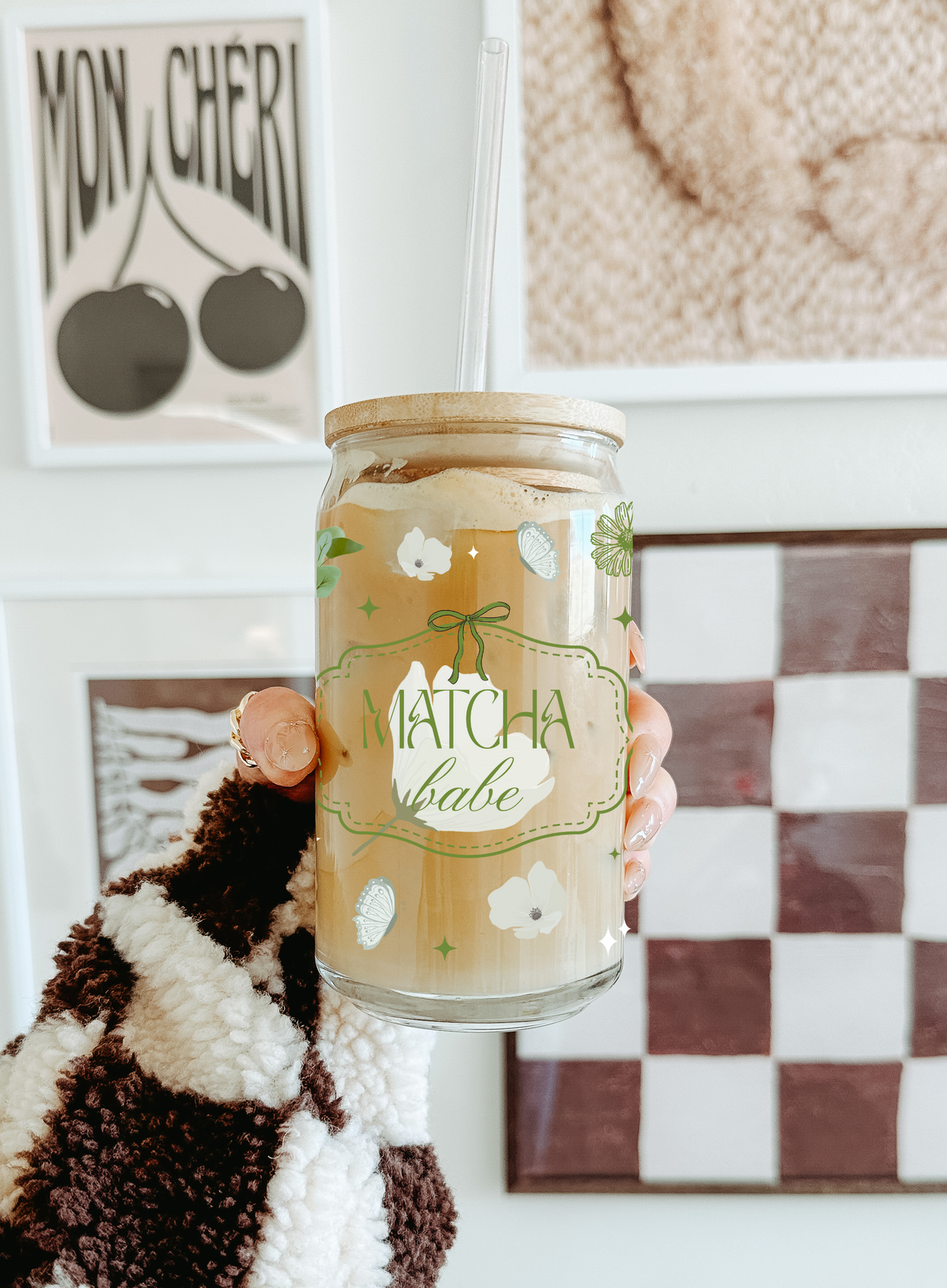 Lux Matcha Babe Glass Tumbler Double Sided & Lid and Straw 4
