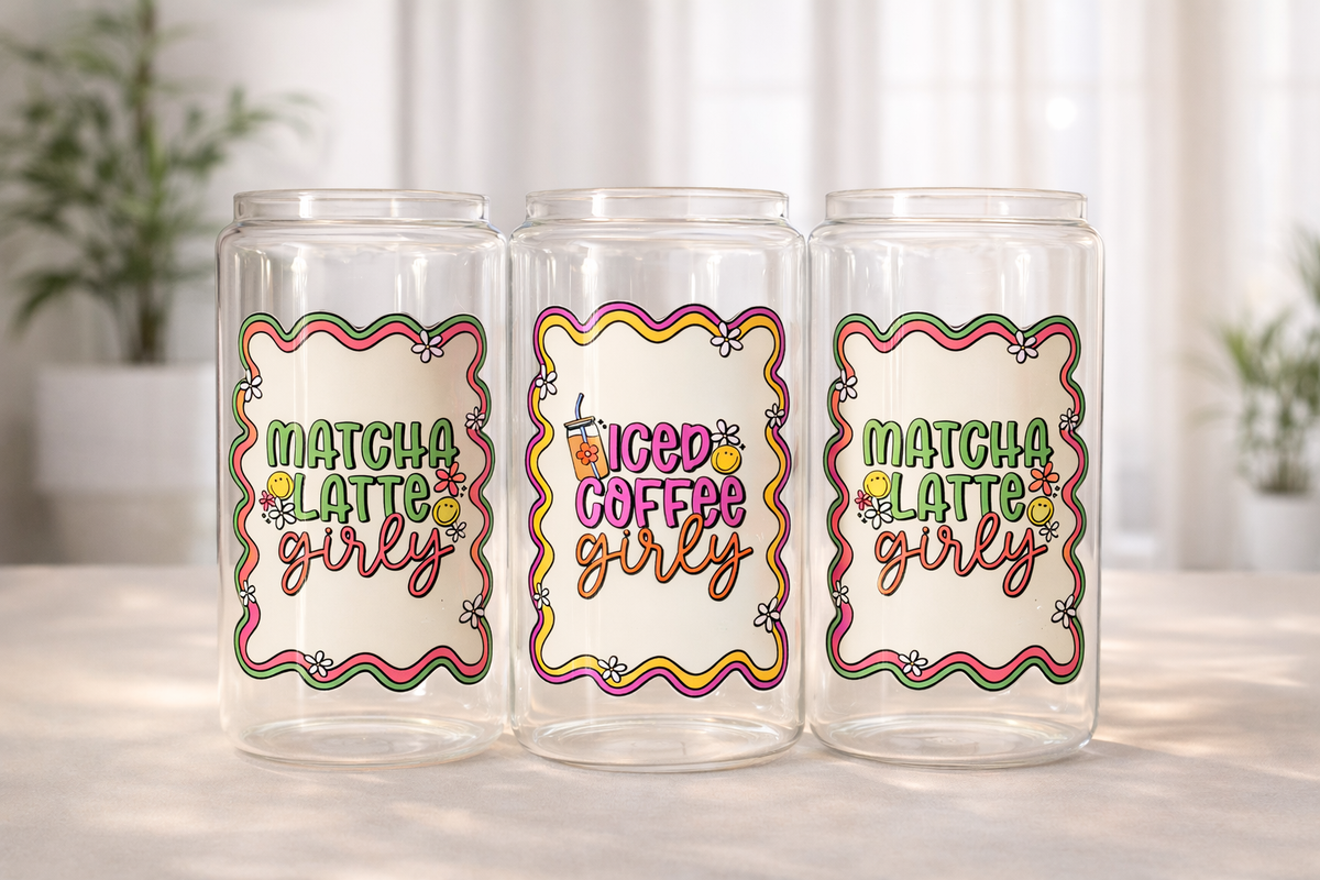 Matcha Latte Girly Glass Tumbler with Bamboo Lid & Straw 2