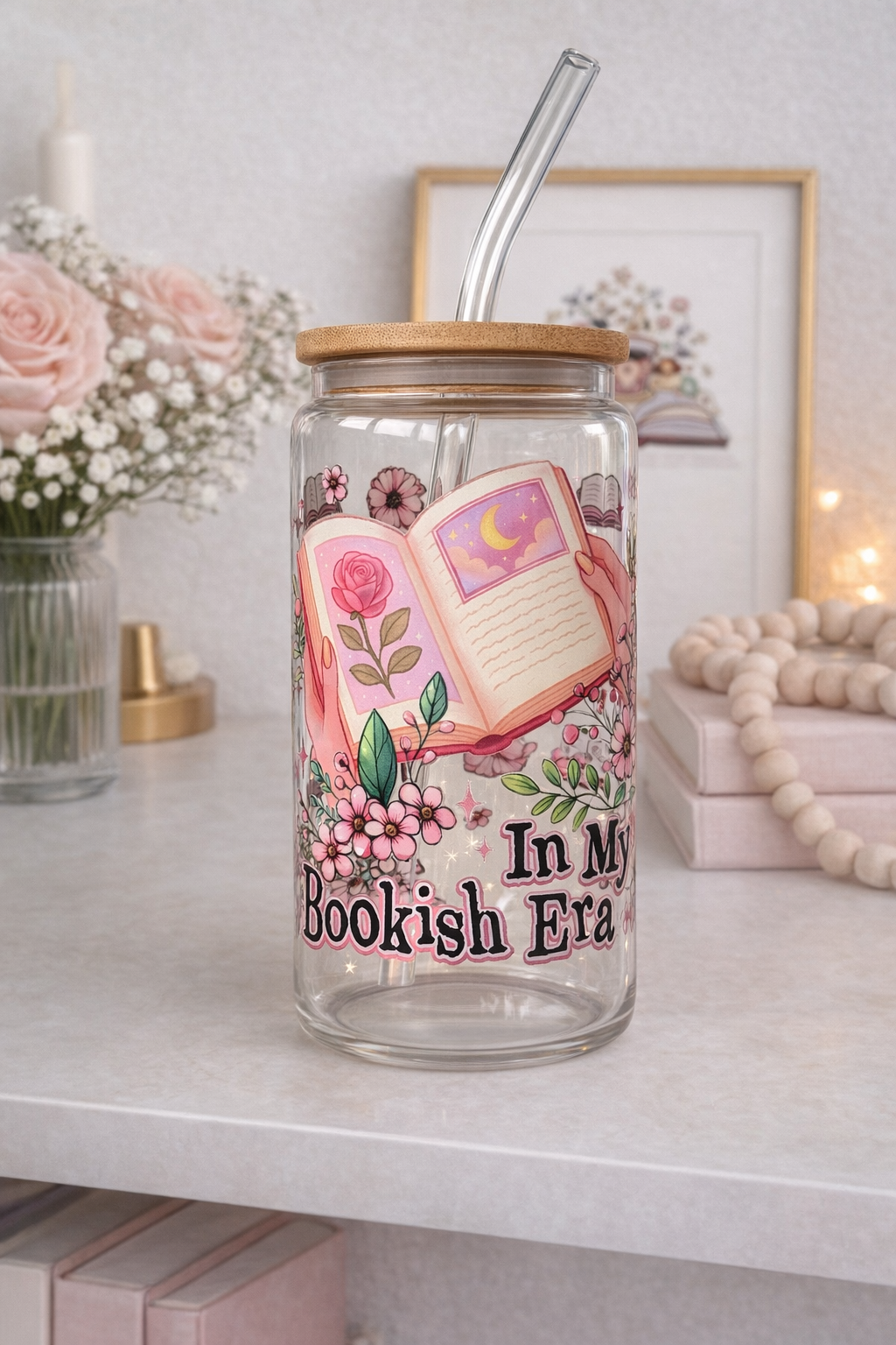 In My Bookish Era Double Sided Glass Tumbler + Lid & Straw