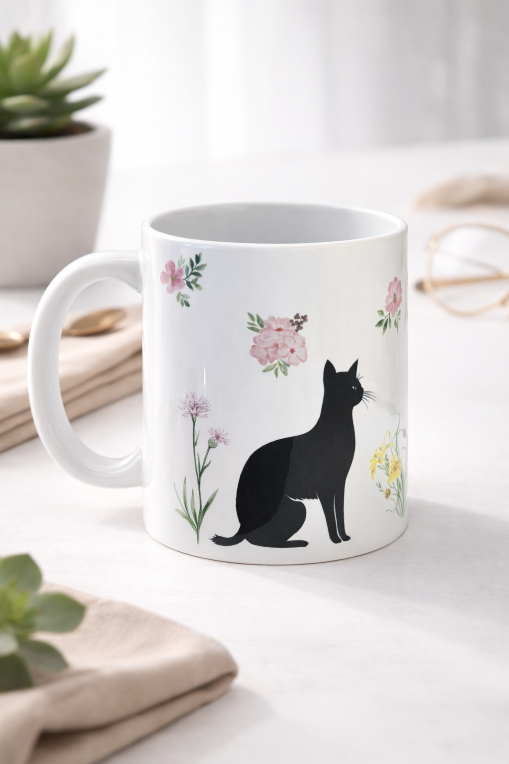 Floral Cat Ceramic Mug Dishwasher/Microwave Safe 325ml 2