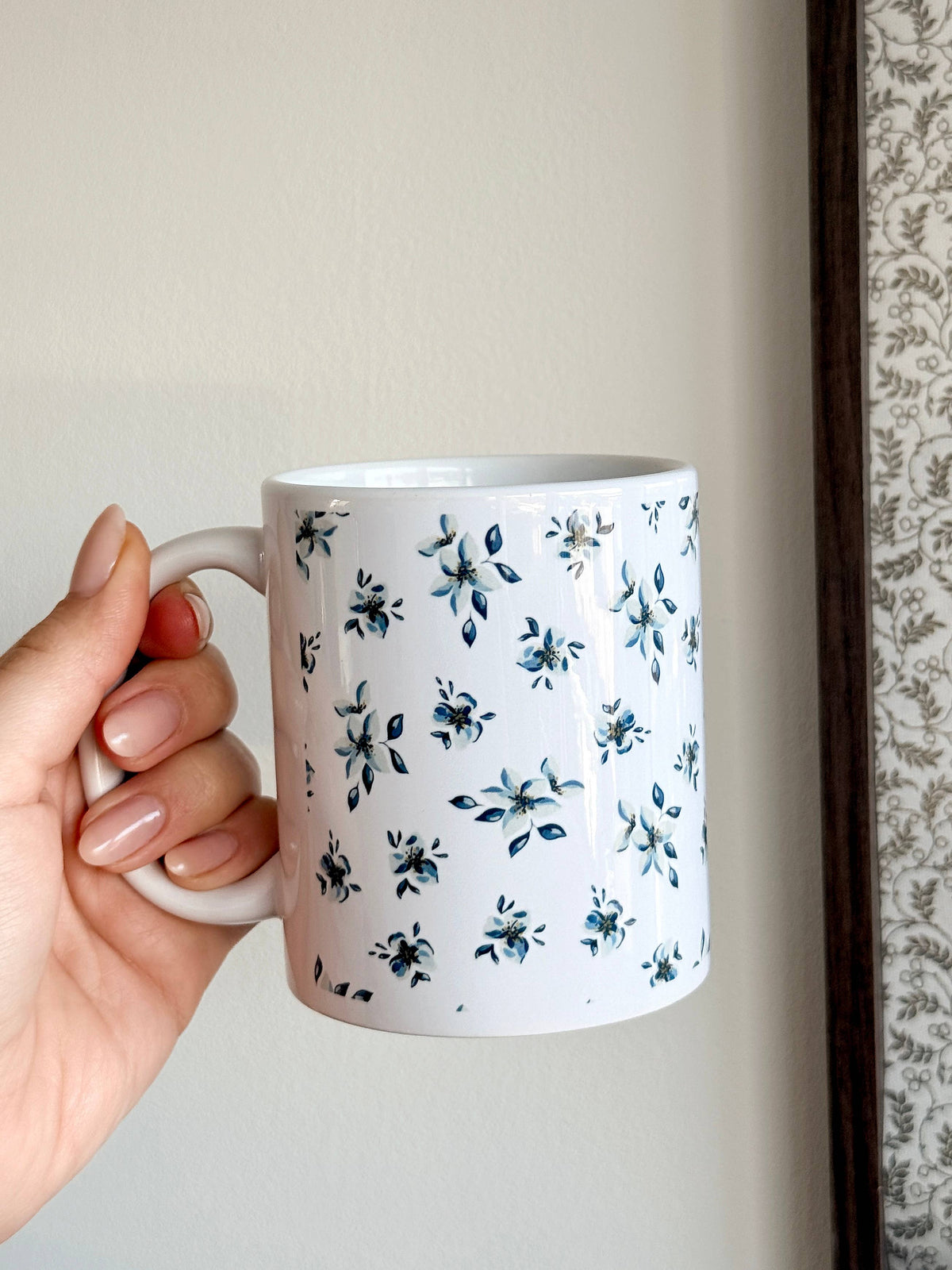 Floral Blue Ceramic Mug Dishwasher/Microwave Safe 3