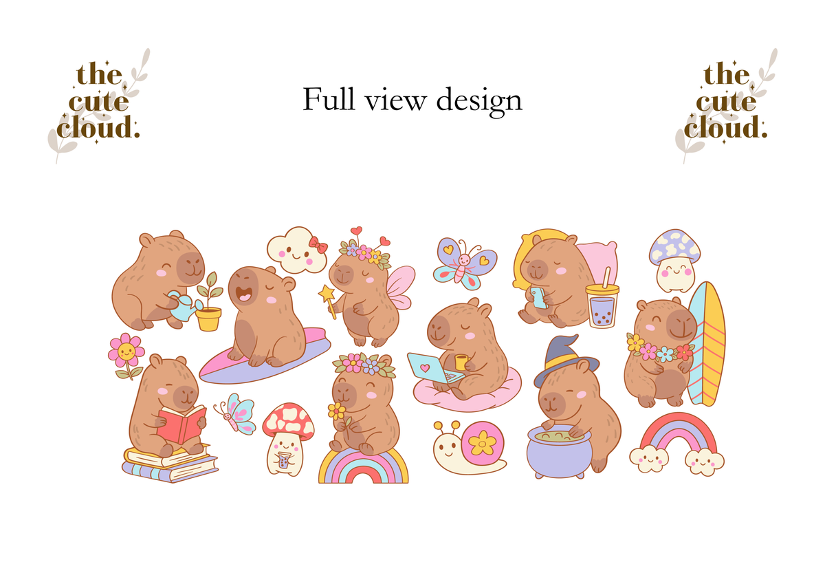 Fairy Capybaras Double Sided Glass Tumbler + Lid & Straw 5