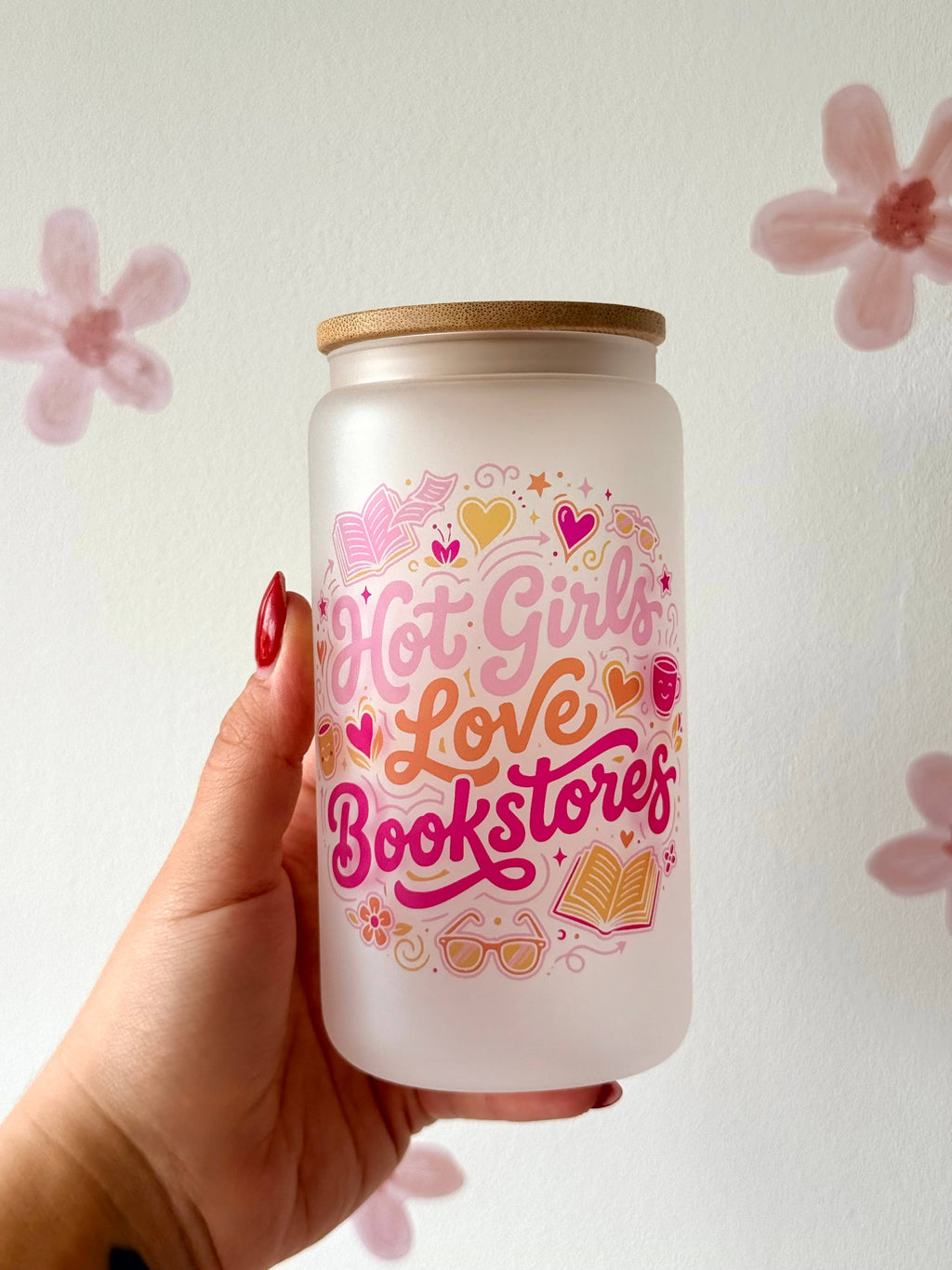 Hot Girls Love Bookstores Frosted Glass Cup  + Lid & Straw 4