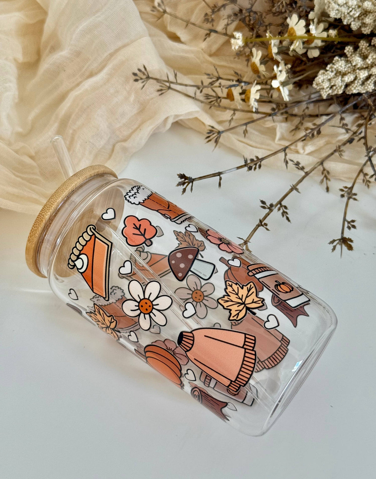 Cozy Autumn Vibes Glass Tumbler Double Sided + Lid & Straw 5